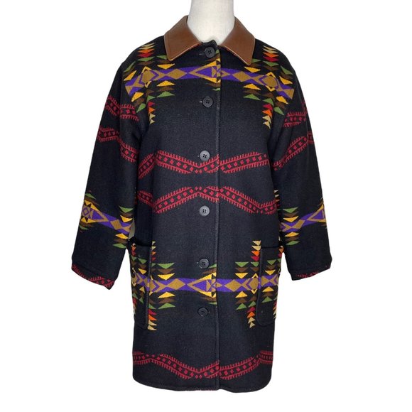 RARE Pendleton Rimrock Jacquard Wool Trench Jacket Tribal Aztec Southwest